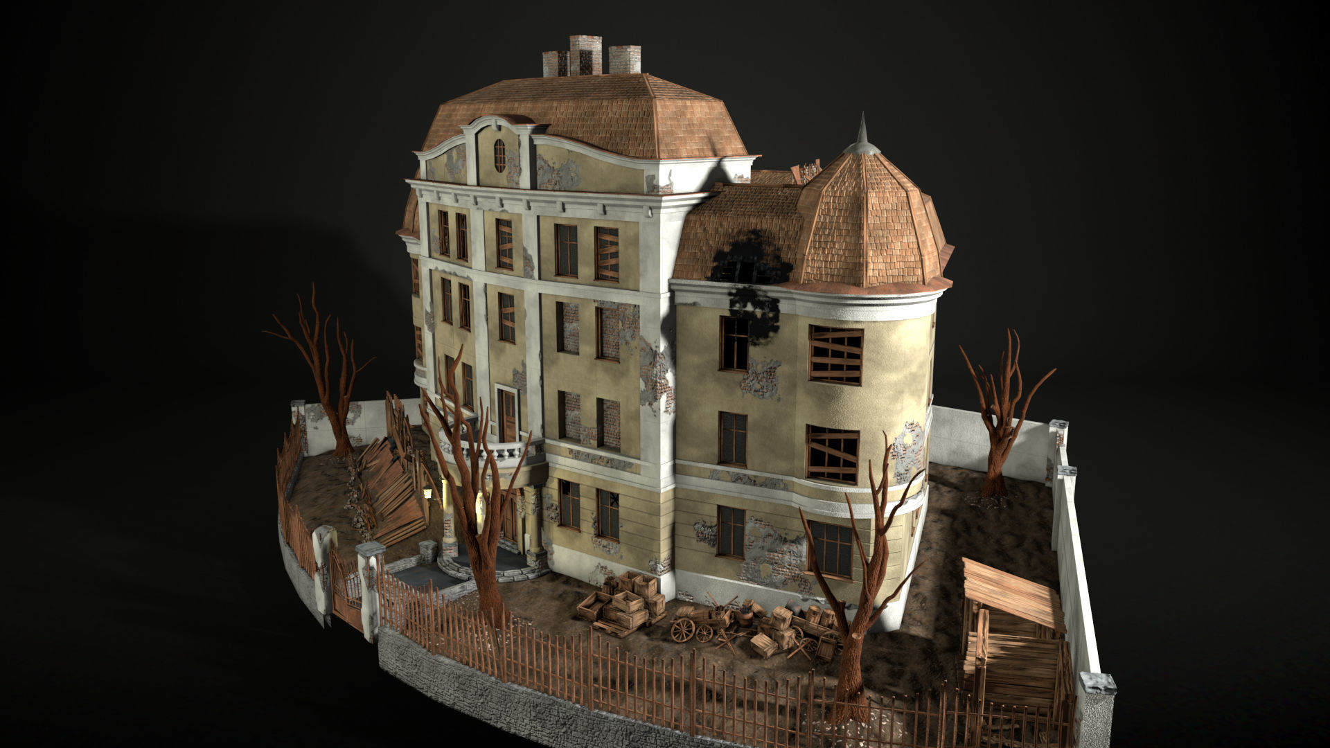 Enviro Building Haunted House Game Asset Low-poly 3D model_7