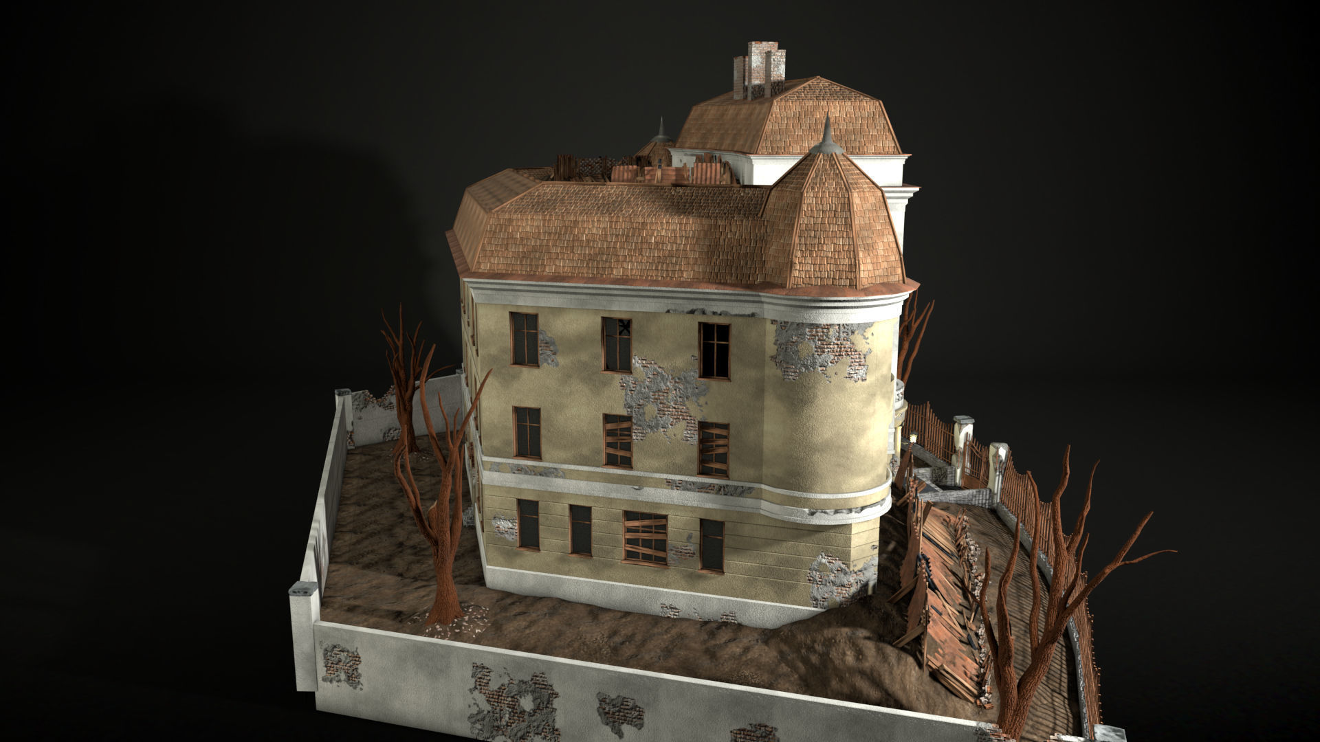 Enviro Building Haunted House Game Asset Low-poly 3D model_13