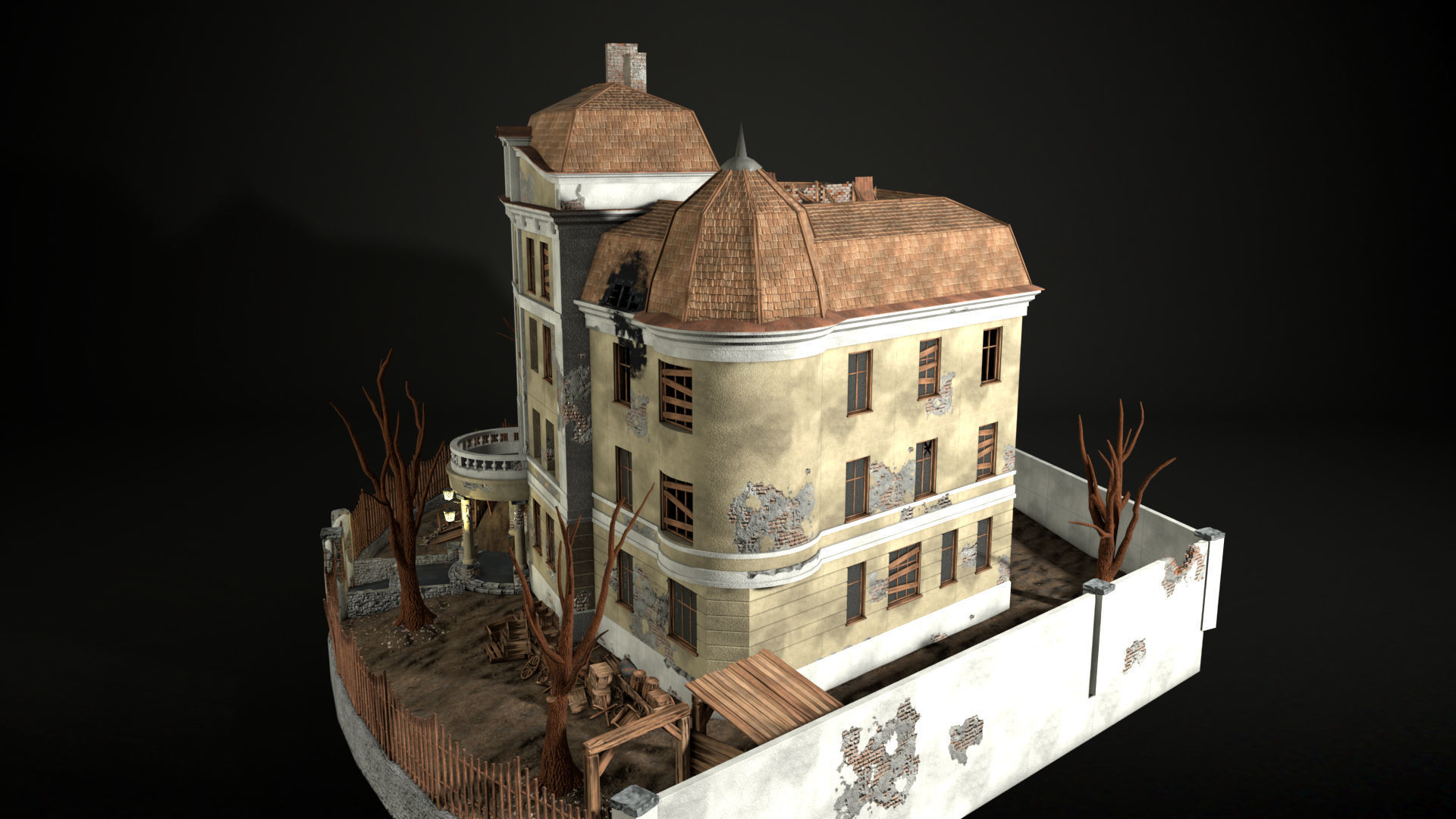 Enviro Building Haunted House Game Asset Low-poly 3D model_9