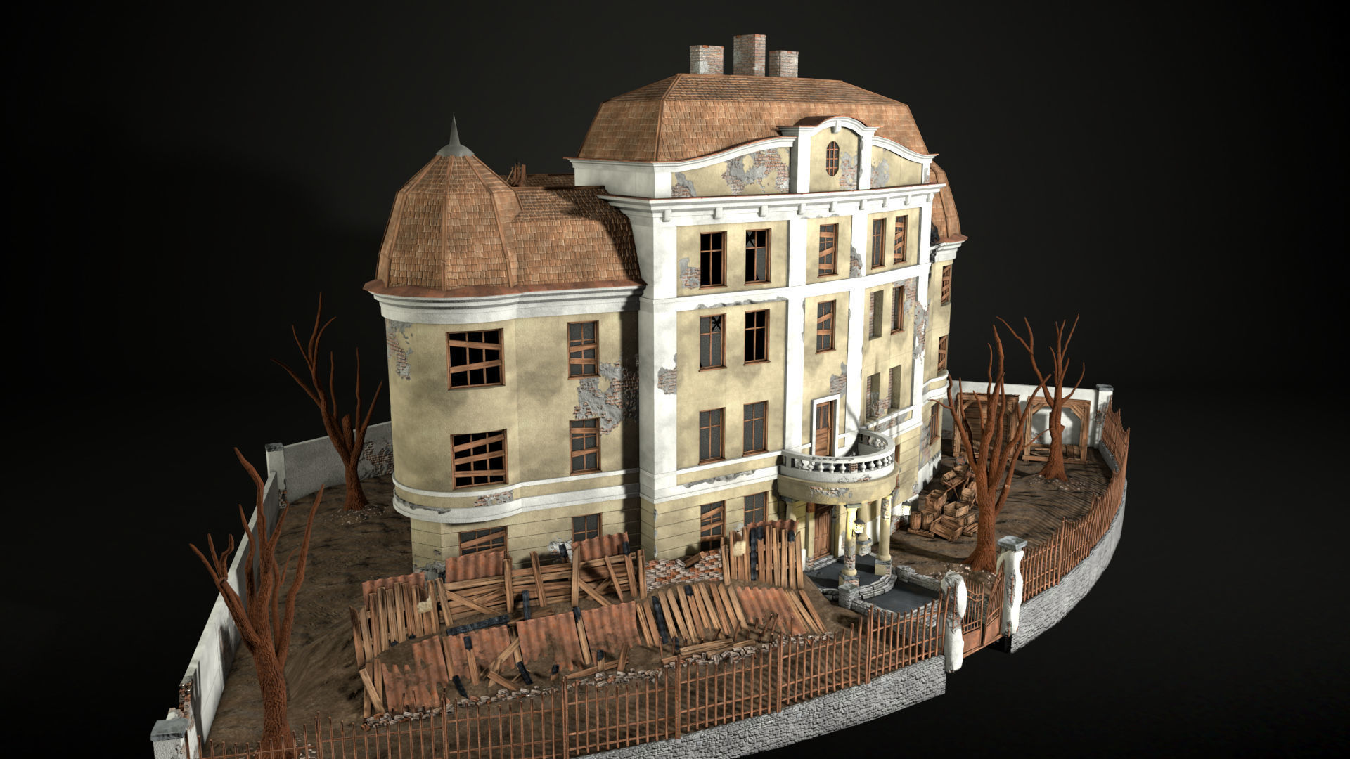 Enviro Building Haunted House Game Asset Low-poly 3D model_17