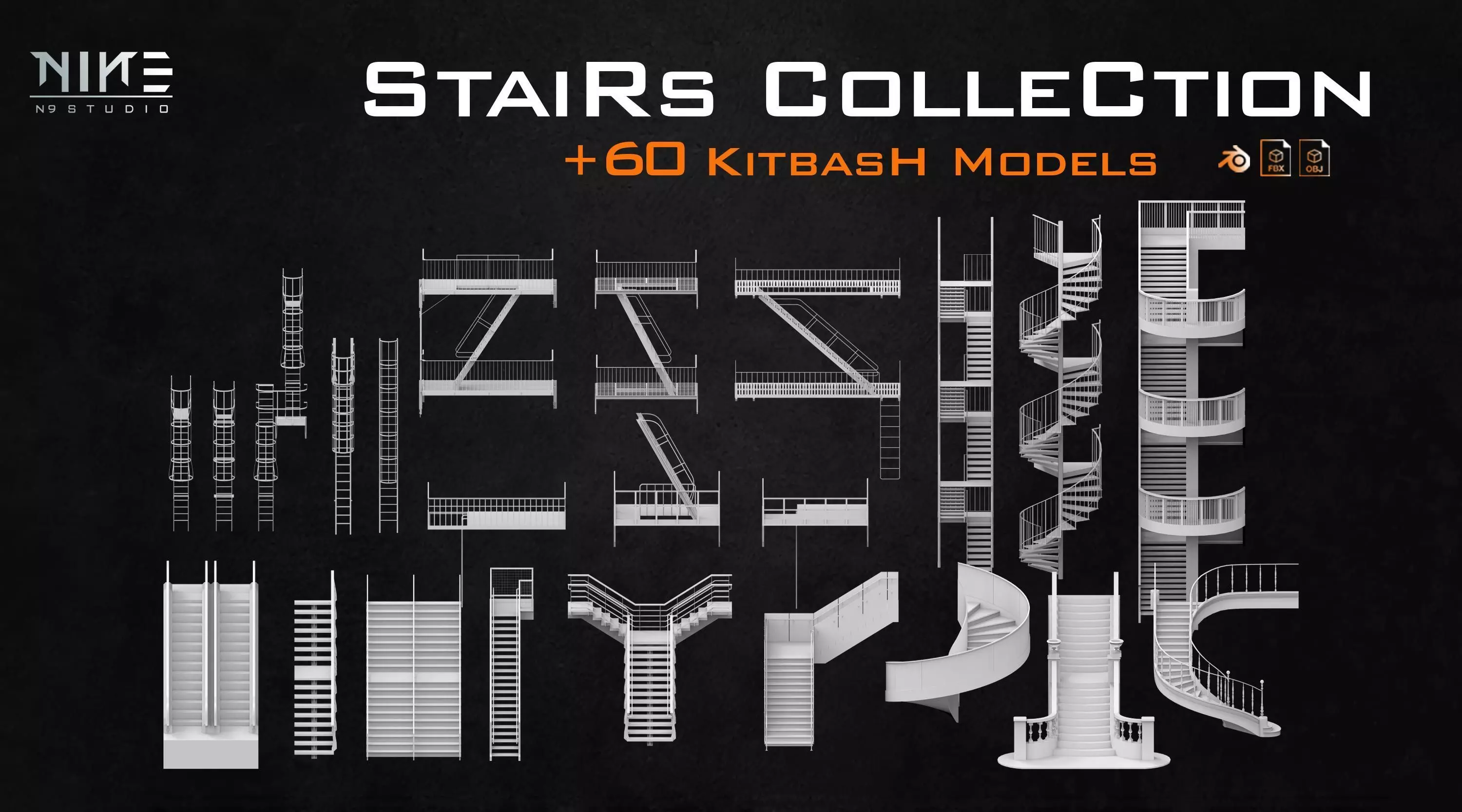 Stairs collection 3D model_0