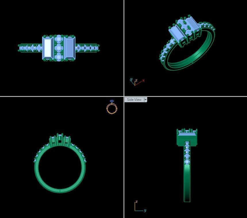Diamond cluster ring Free 3D print model_13