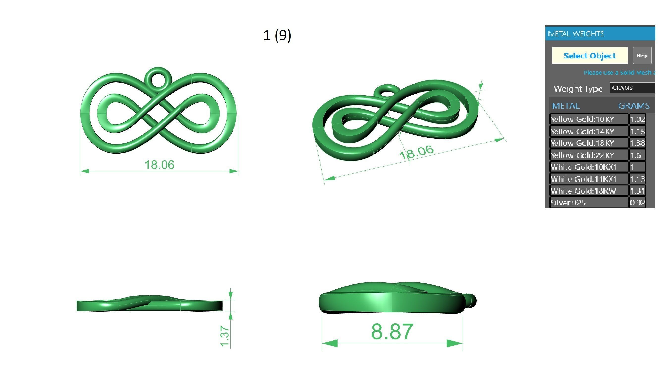 Infinity Wire Mesh Plain Gold Pendant 3D print model_3