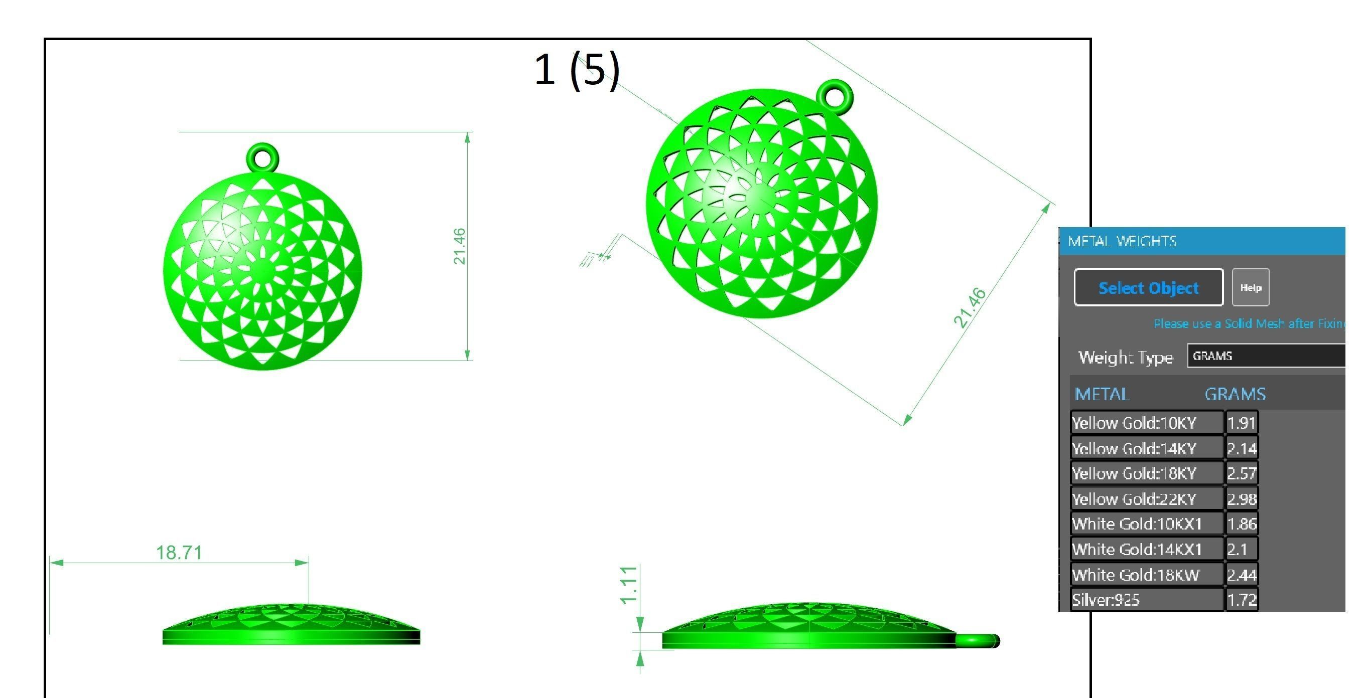 Flower of Life Wire Mesh Plain Gold Pendant 3D print model_3