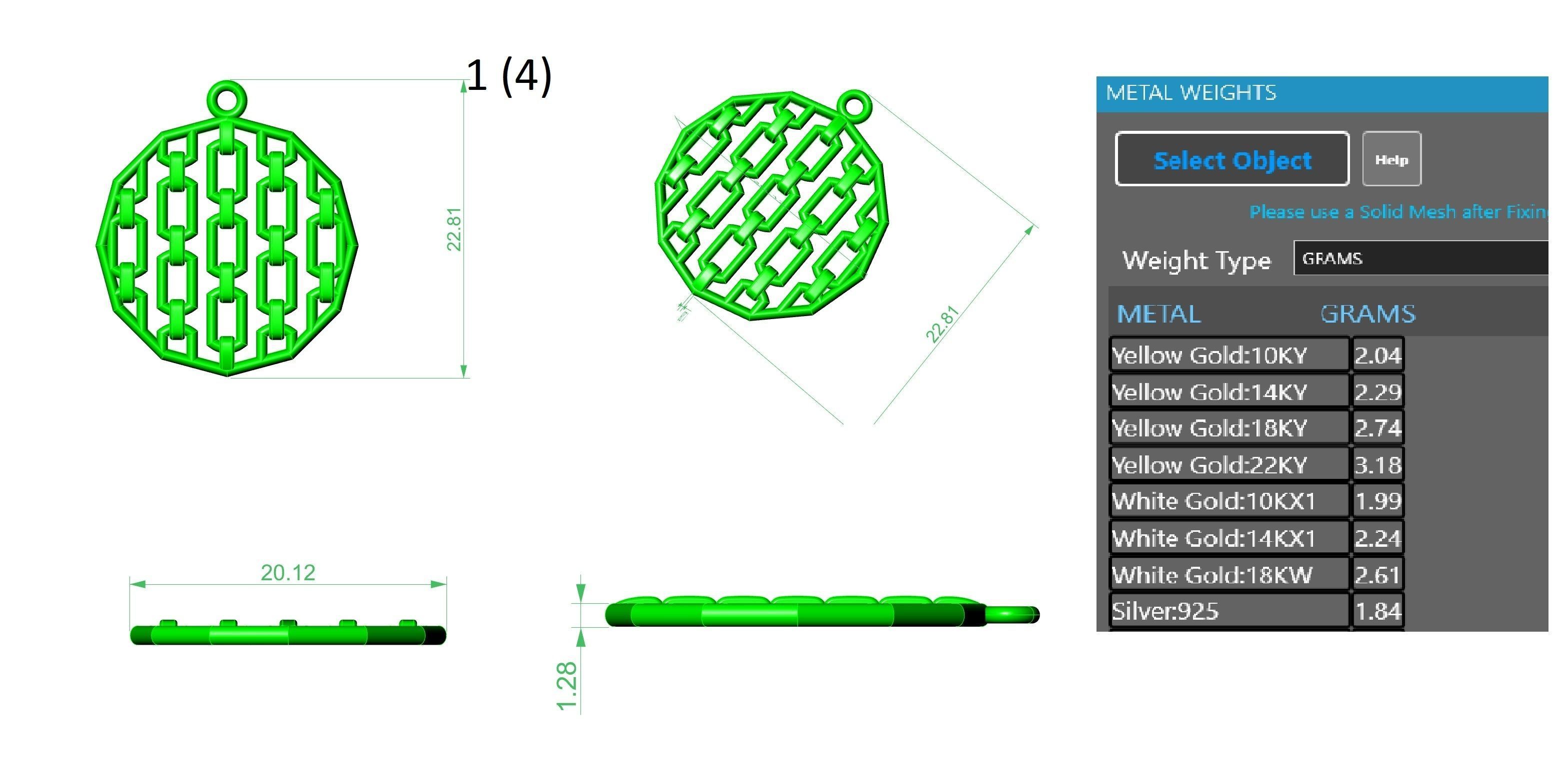 Miami Cuban Chain Wire Mesh Plain Gold Pendant 3D print model_3