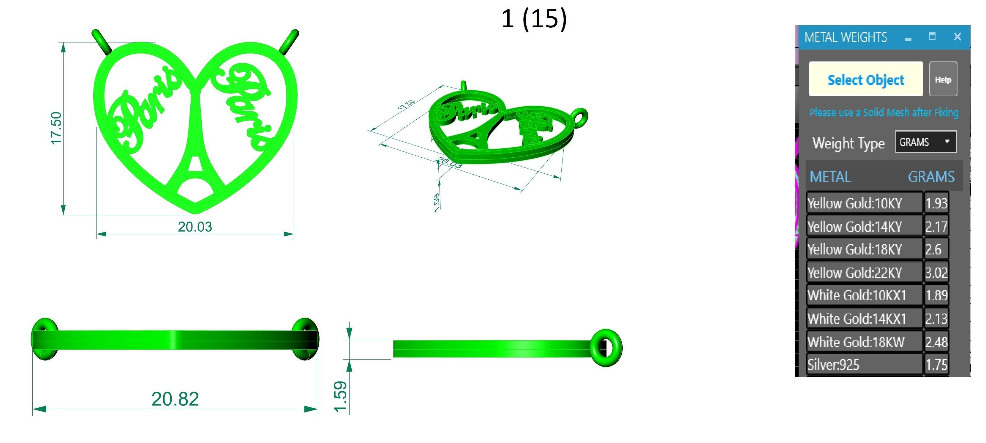 Paris Eiffel Tower Wire Mesh Plain Gold Pendant 3D print model_3