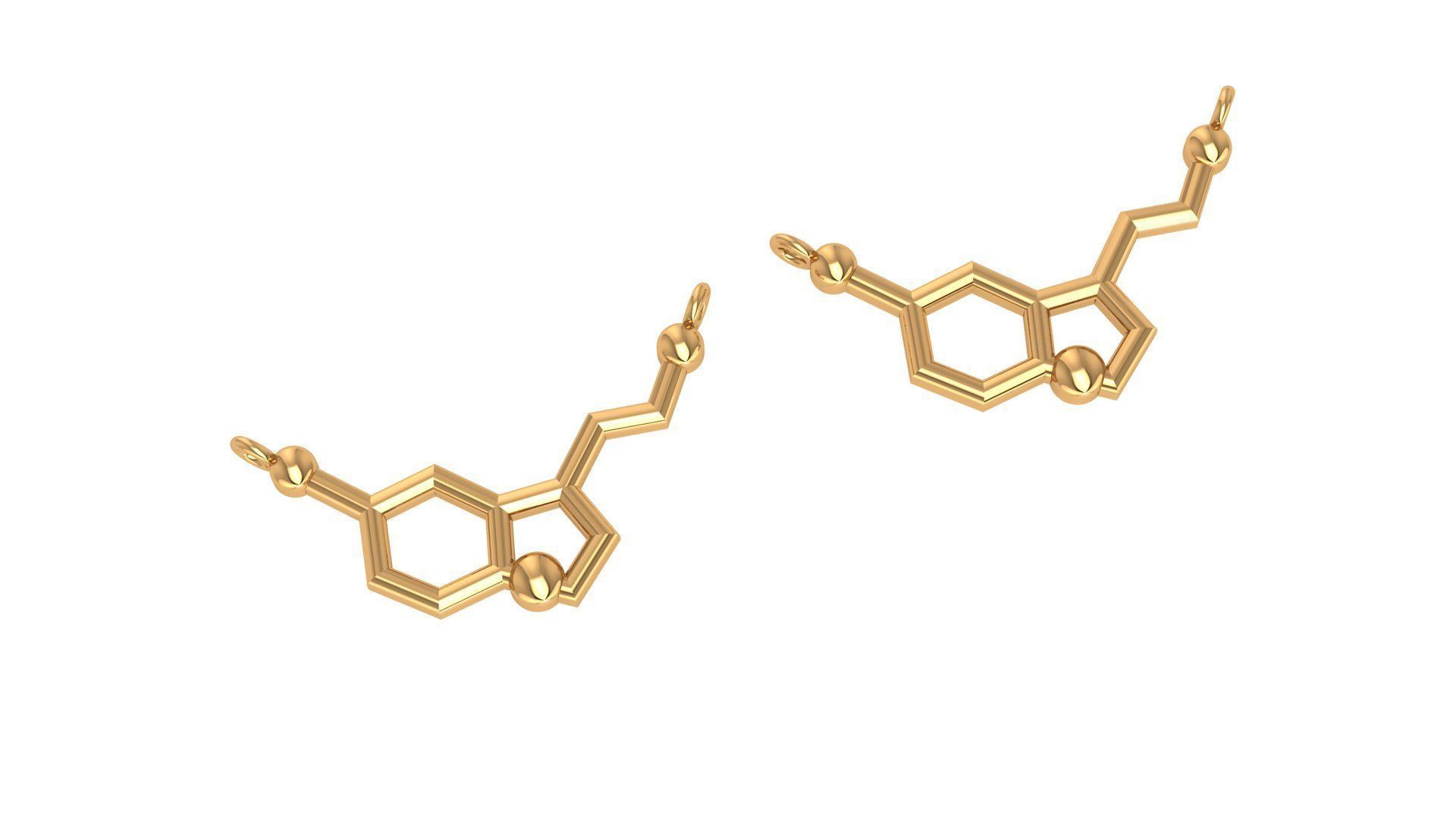 Happiness Serotonin Molecule Wire Mesh Plain Gold Pendant 3D print model_1