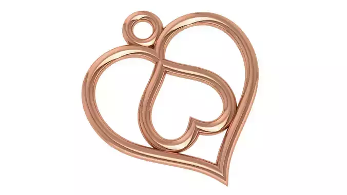 Dual Heart Love Wire Mesh Plain Gold Pendant 3D print model