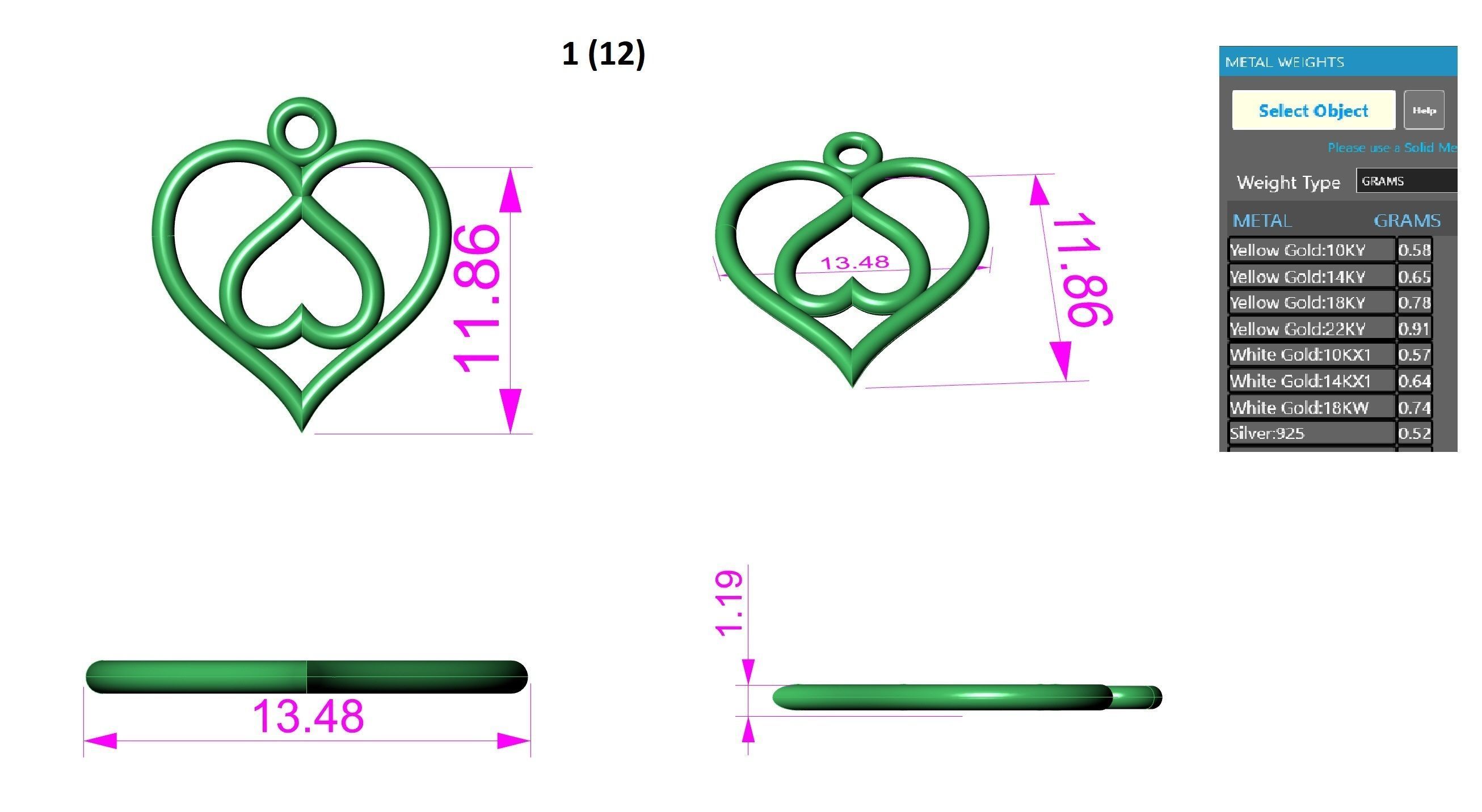 Dual Heart Love Wire Mesh Plain Gold Pendant 3D print model_3
