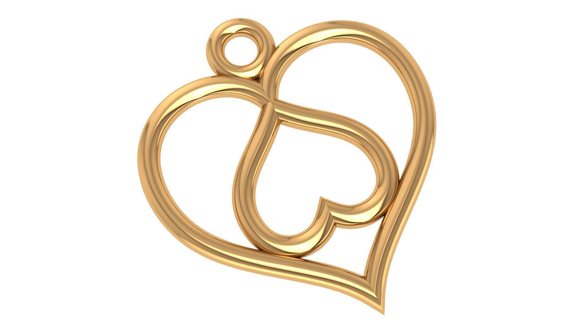 Dual Heart Love Wire Mesh Plain Gold Pendant 3D print model_1