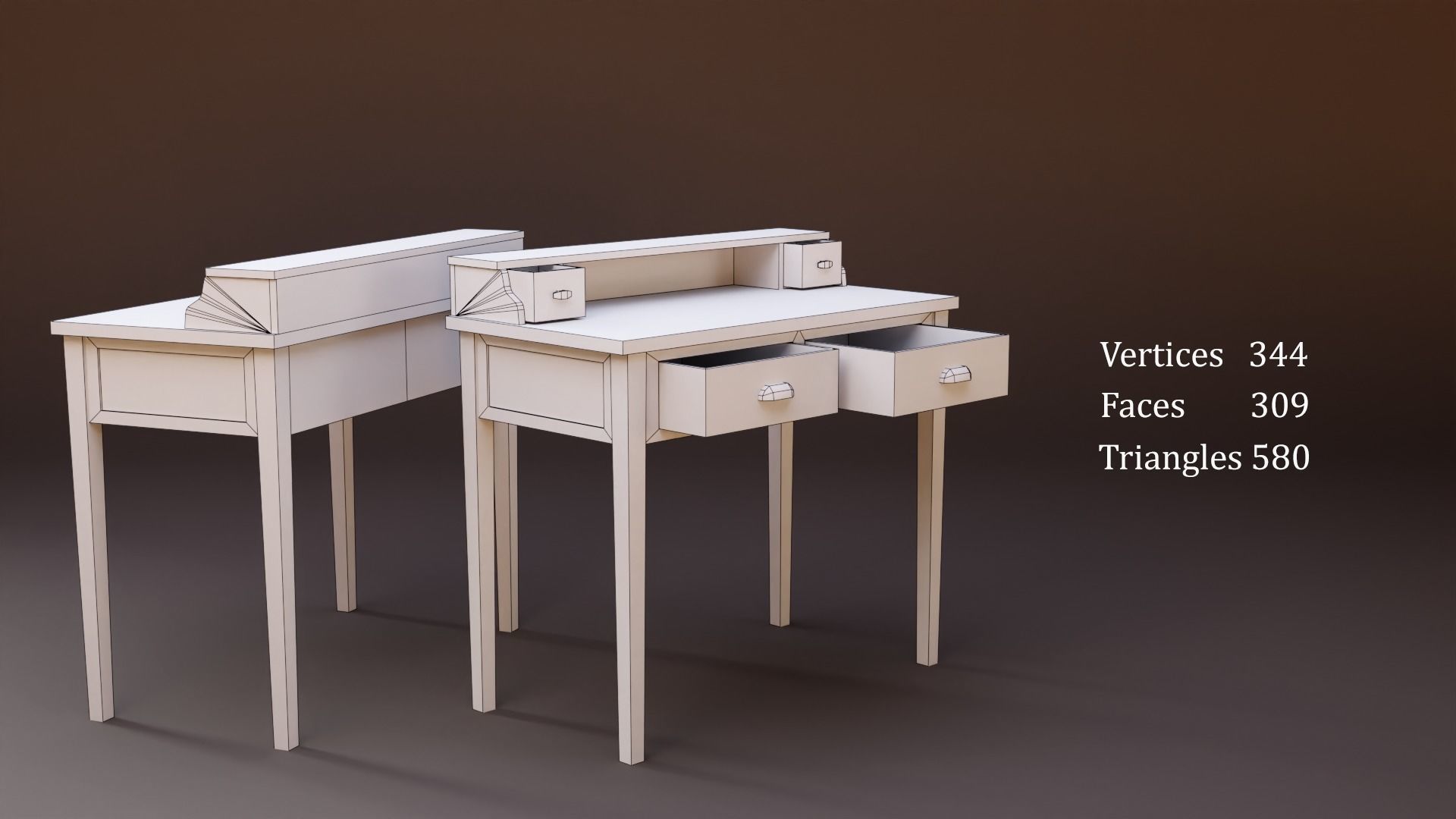 Stylized writing desk set Low-poly 3D model_10
