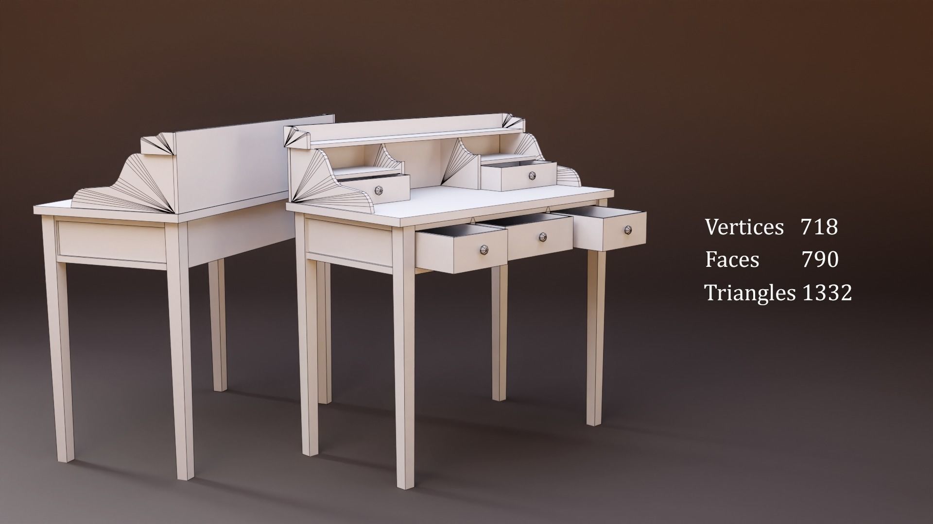 Stylized writing desk set Low-poly 3D model_8