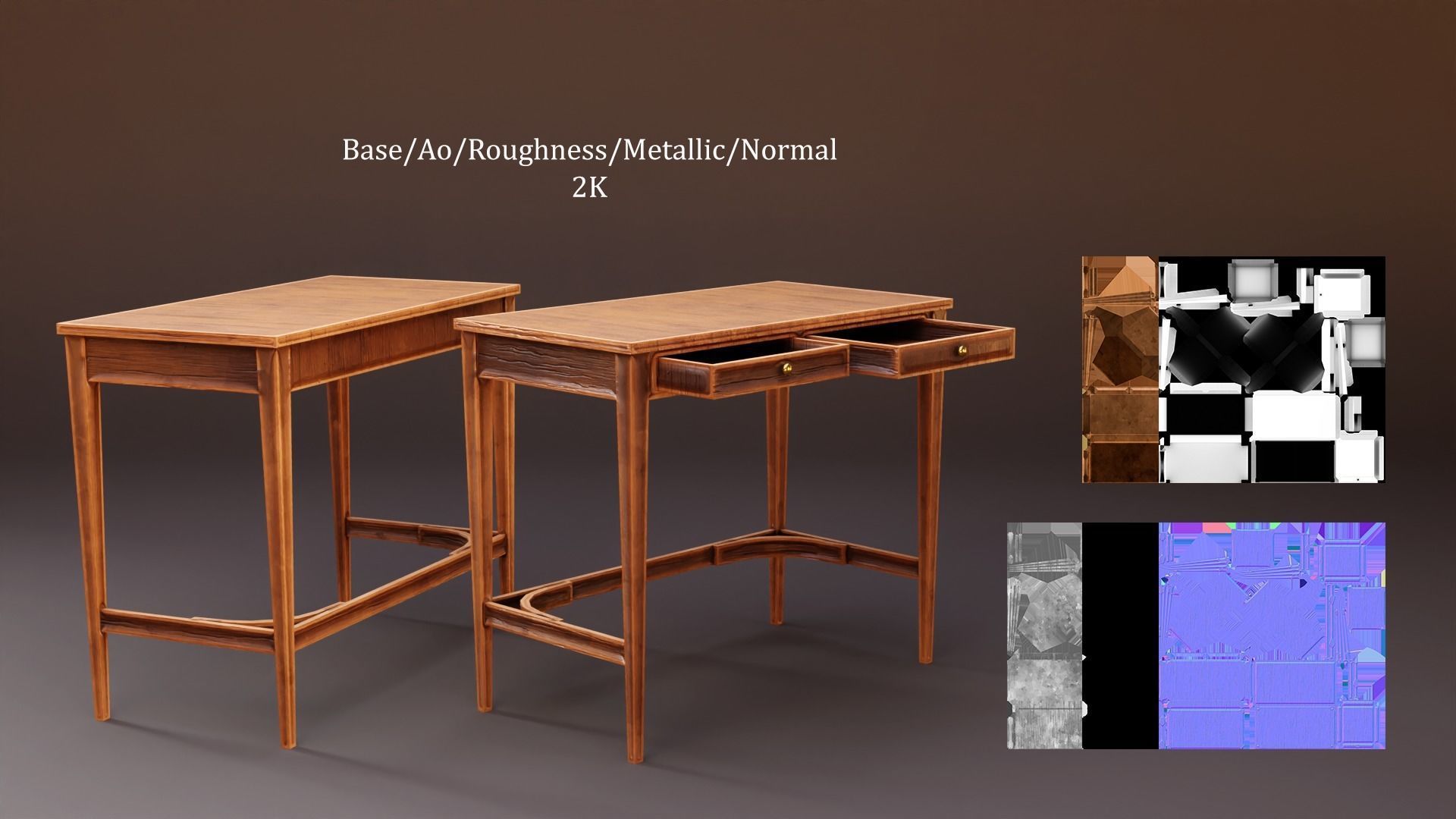 Stylized writing desk set Low-poly 3D model_7