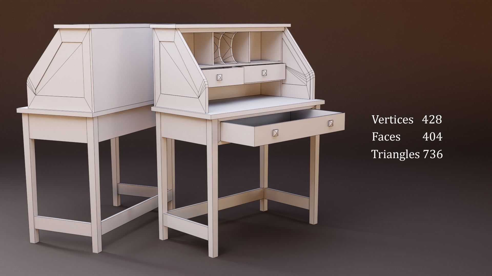 Stylized writing desk set Low-poly 3D model_9