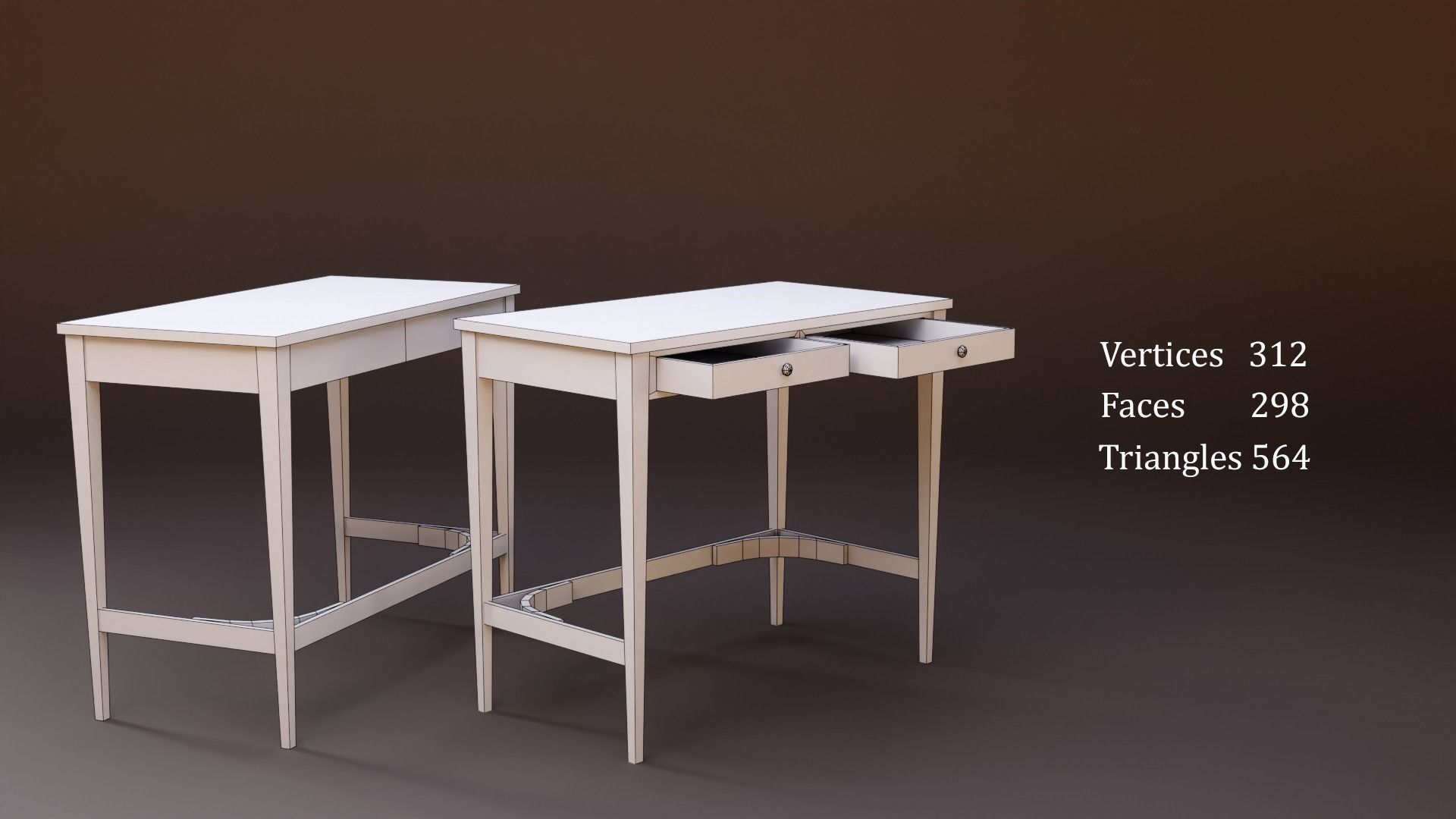 Stylized writing desk set Low-poly 3D model_12