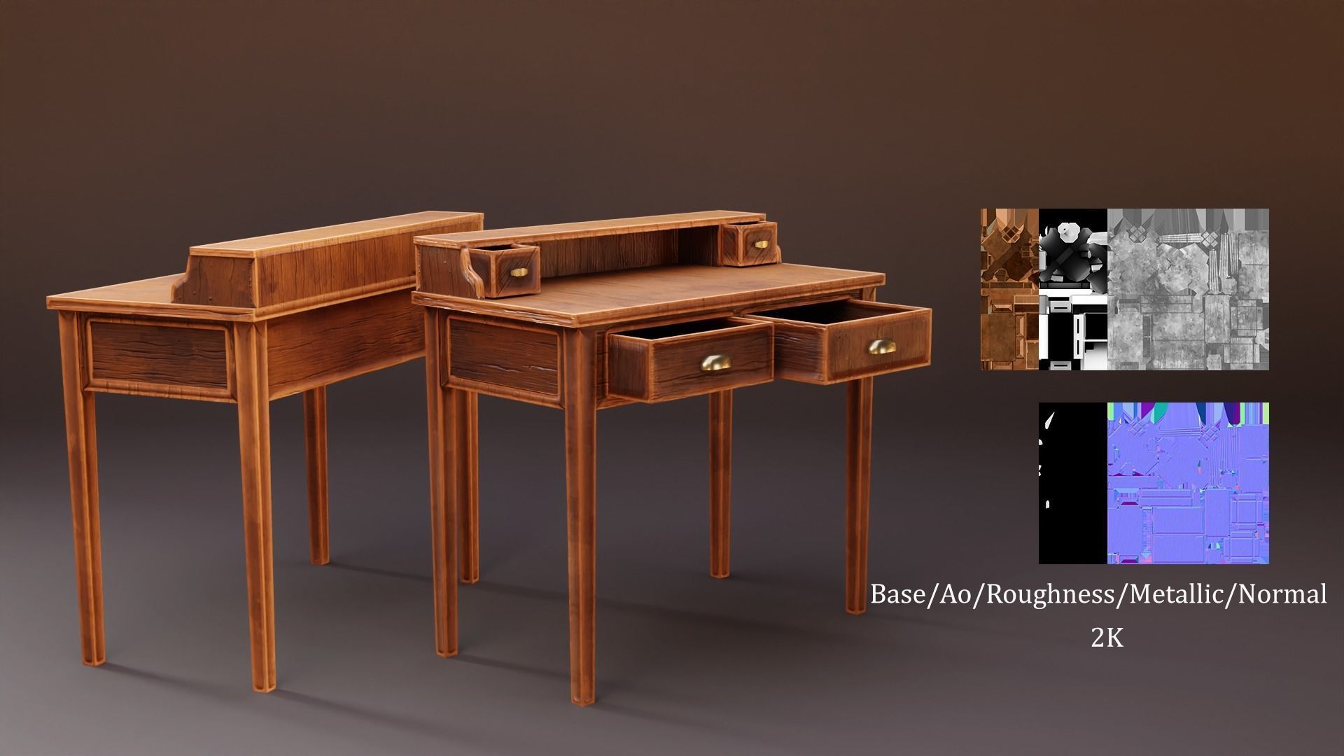 Stylized writing desk set Low-poly 3D model_5