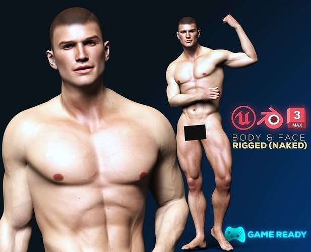Realistic Muscular Male Character Fully Rigged Low-poly 3D model
