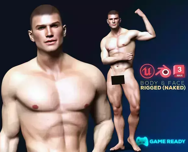 Realistic Muscular Male Character Fully Rigged Low-poly 3D model