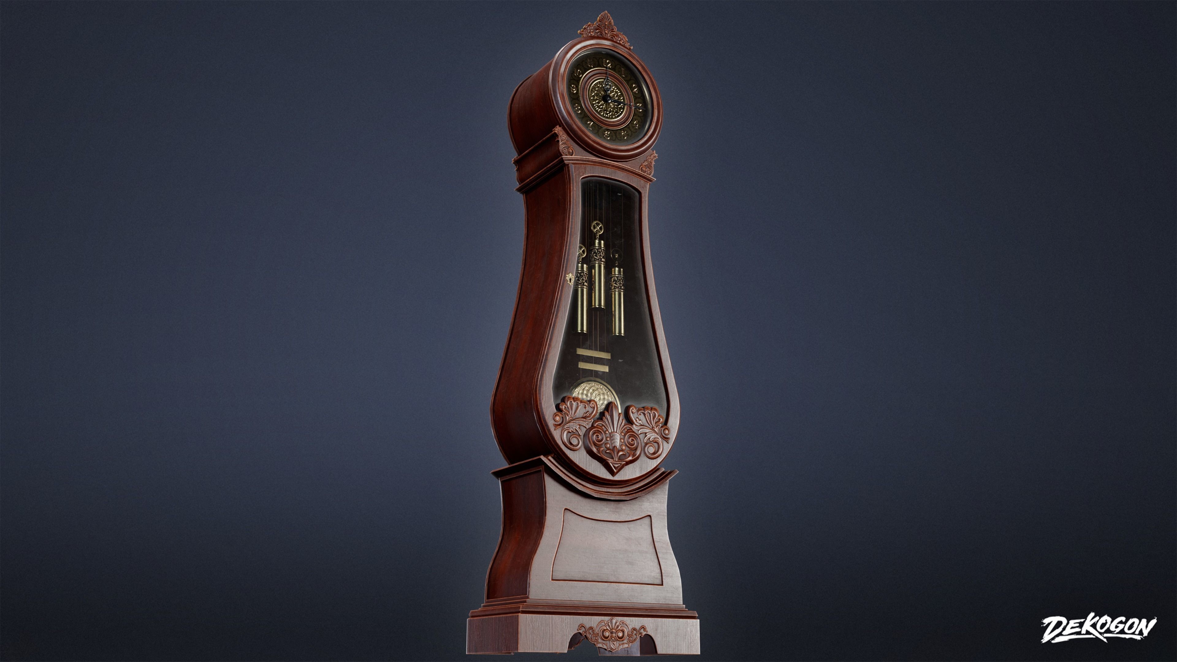 ATTIC - Grand Father Clock 01 - LOW POLY Low-poly 3D model_5