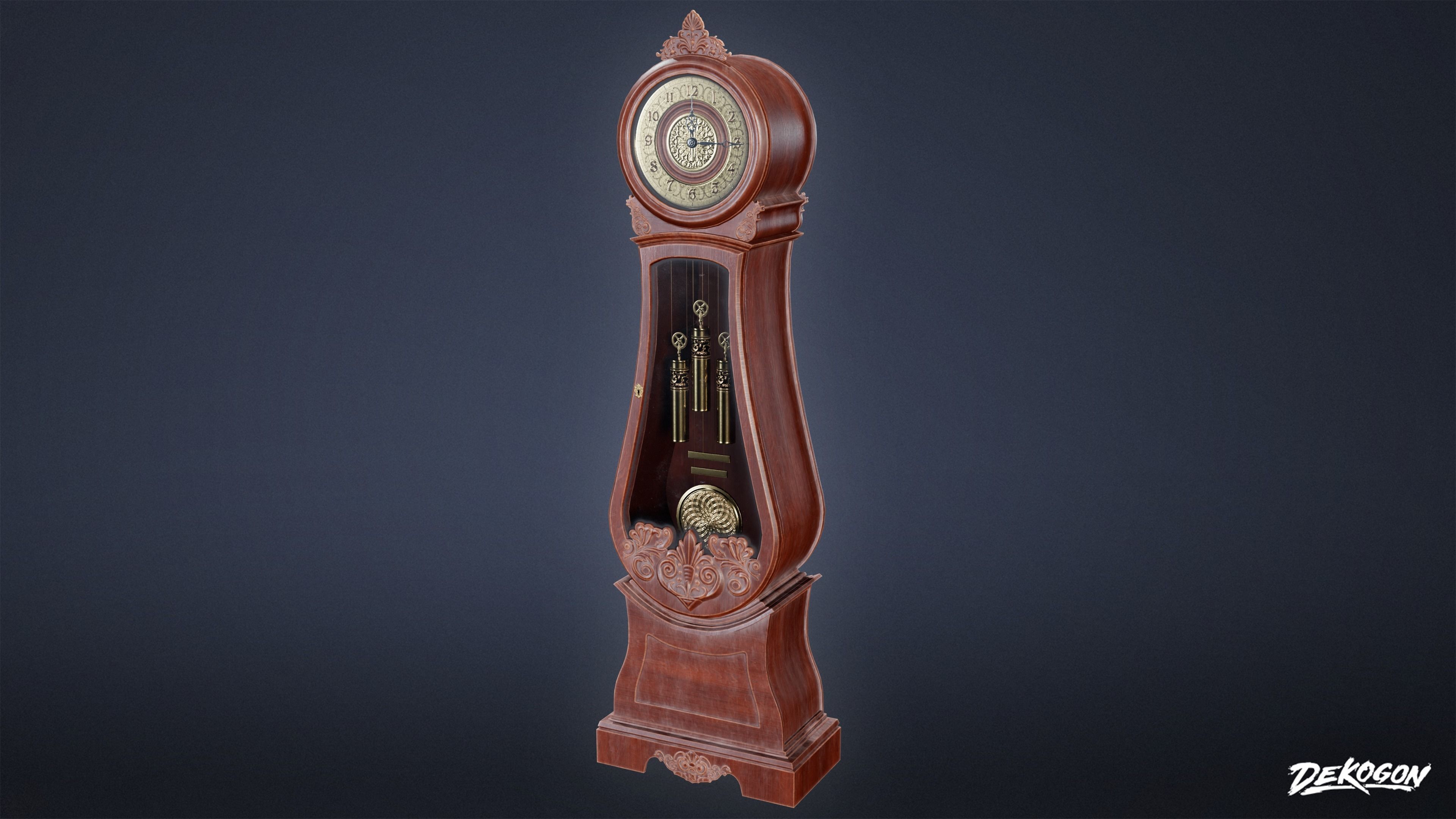 ATTIC - Grand Father Clock 01 - LOW POLY Low-poly 3D model_6