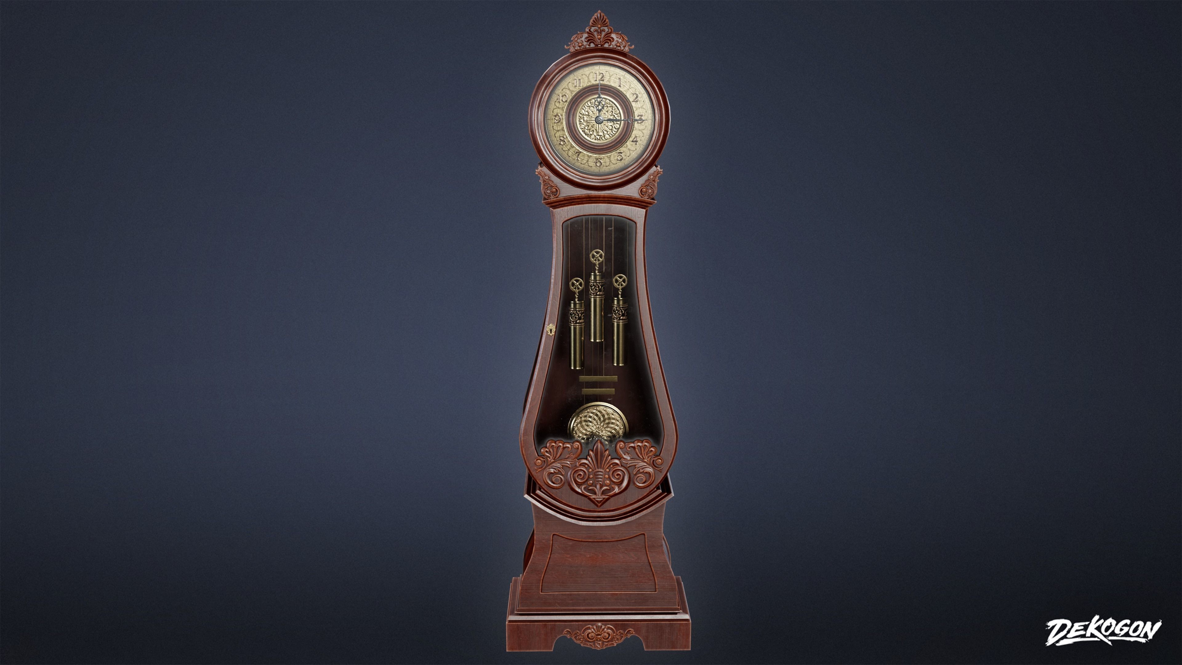 ATTIC - Grand Father Clock 01 - LOW POLY Low-poly 3D model_1