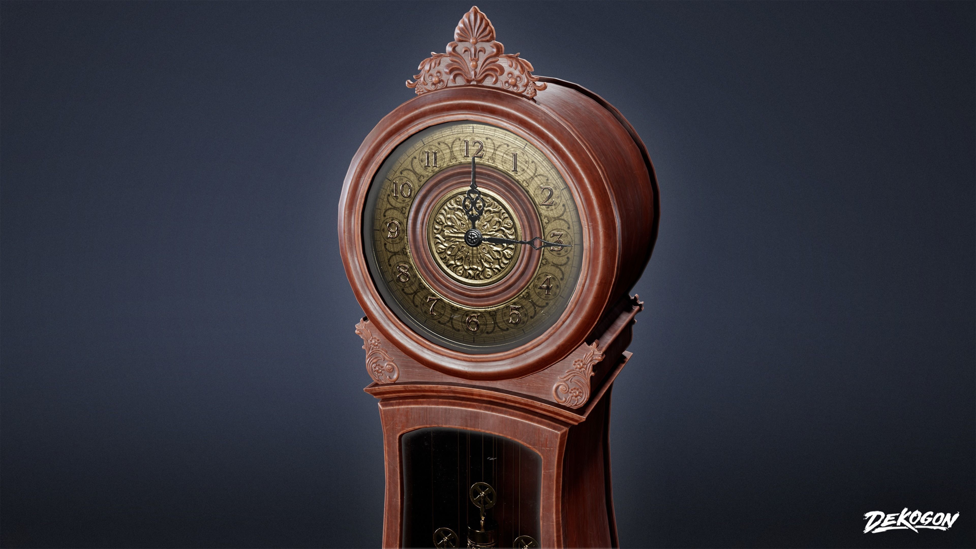 ATTIC - Grand Father Clock 01 - LOW POLY Low-poly 3D model_7