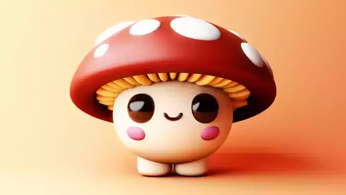Cute Mushroom Character - Stylized Cartoon 3D Model