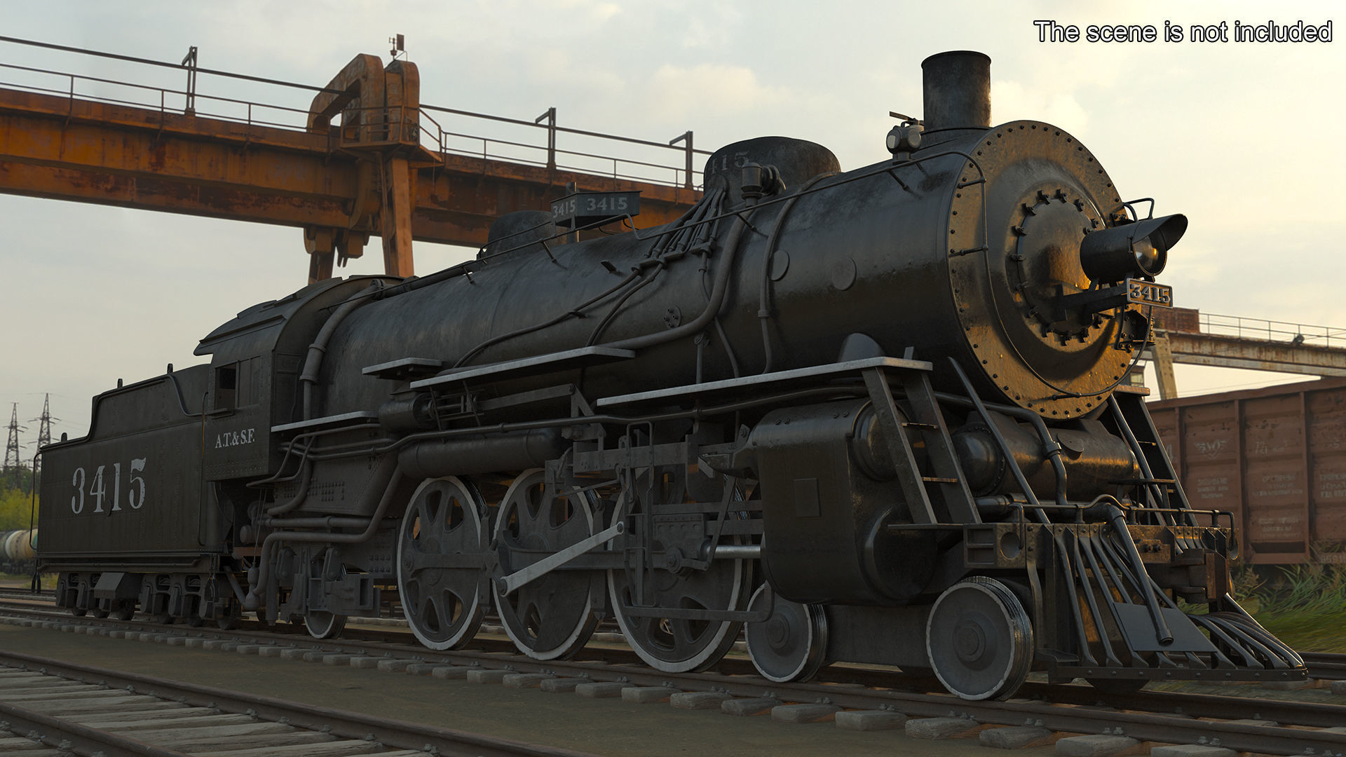 Vintage Steam Locomotive ATSF 3415 Rigged for Maya 3D model