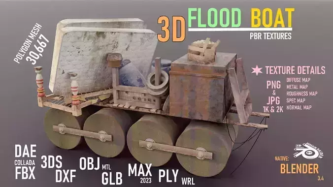 Flood Boat Low-poly 3D model