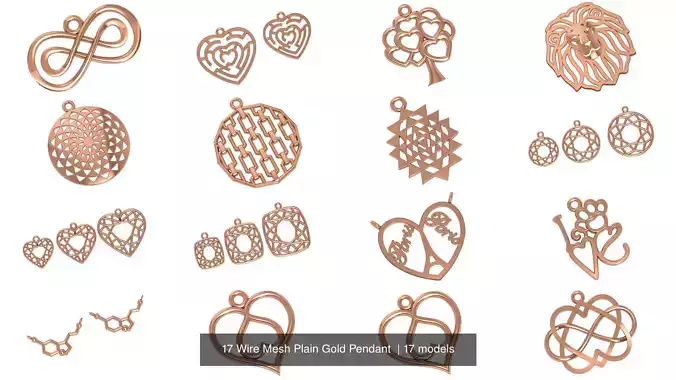 17 Wire Mesh Plain Gold Pendant  3D Model Collection