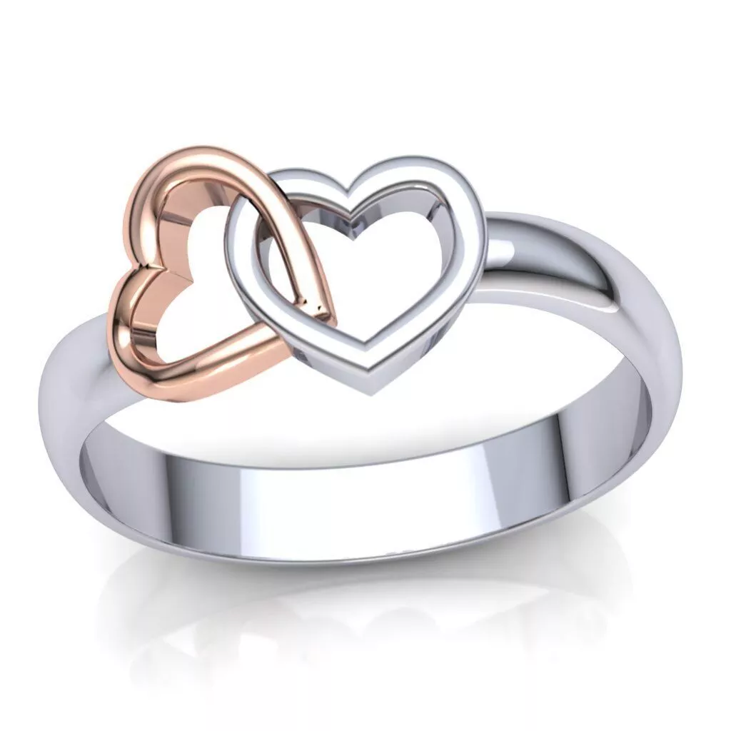 Printable jewelry engagement ring two heart STL 5-10 US sizes 3D print model