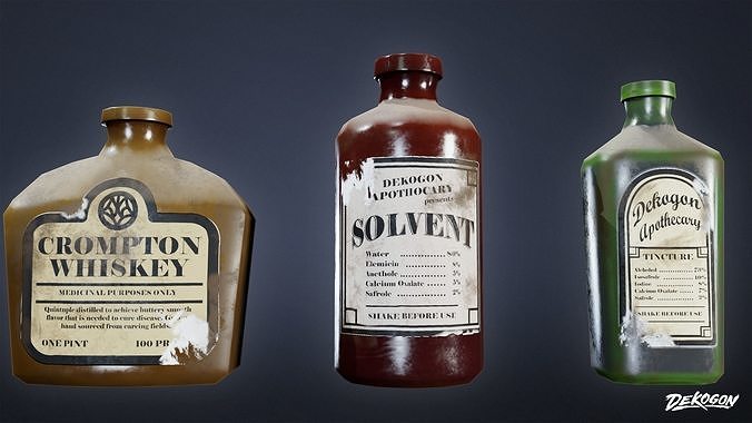 ATTIC - Old Bottle Set 01 - LOW POLY Low-poly 3D model 2