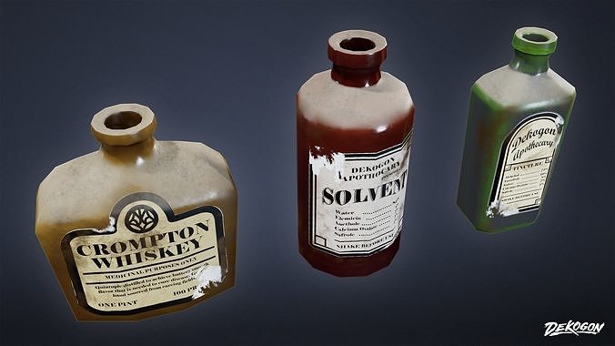 ATTIC - Old Bottle Set 01 - LOW POLY Low-poly 3D model 3