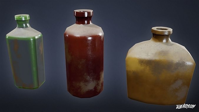 ATTIC - Old Bottle Set 01 - LOW POLY Low-poly 3D model 4