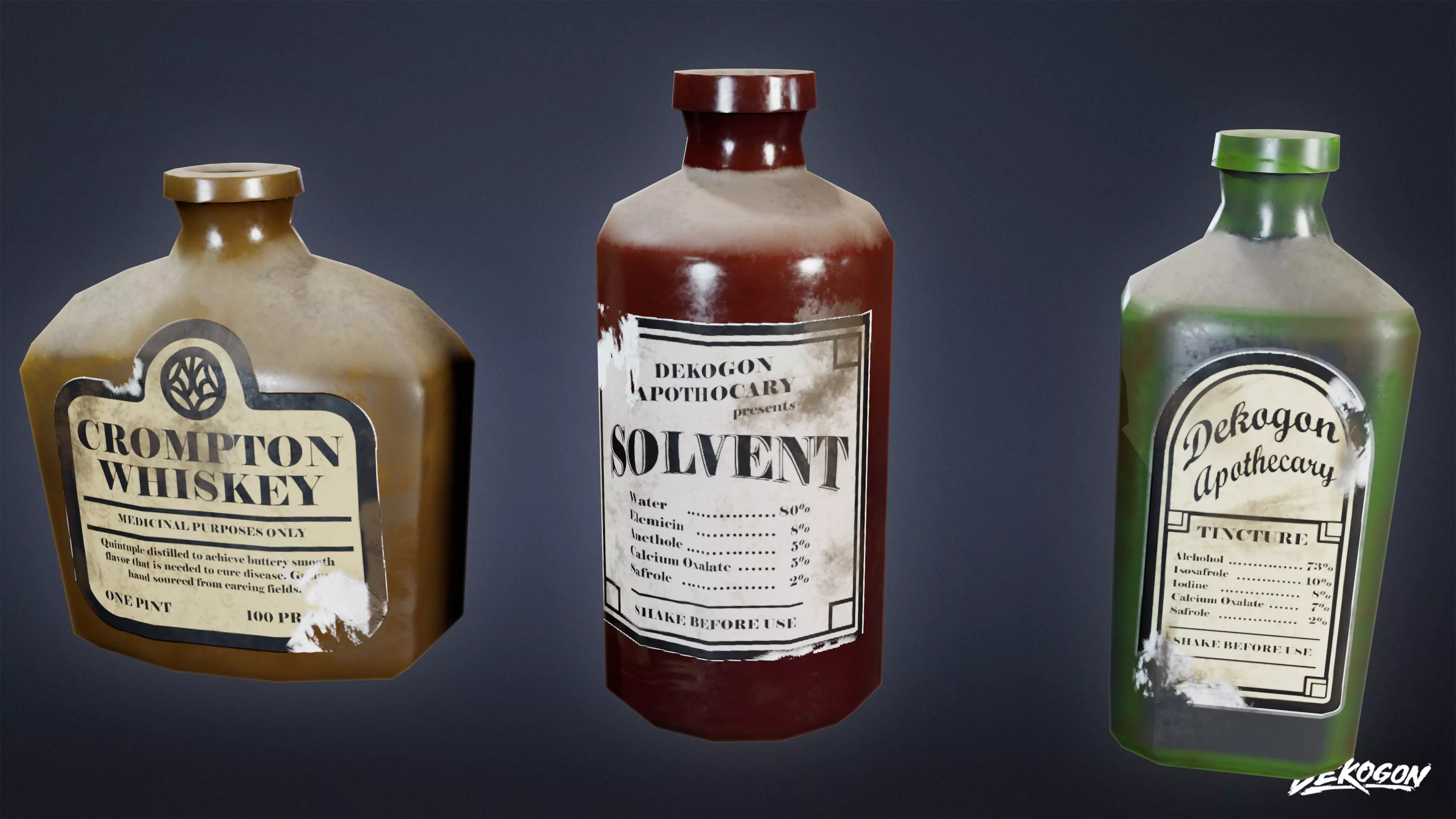 ATTIC - Old Bottle Set 01 - LOW POLY Low-poly 3D model