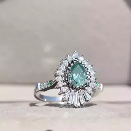 Elegant Pear-Shaped Diamond Ring - 3D Model