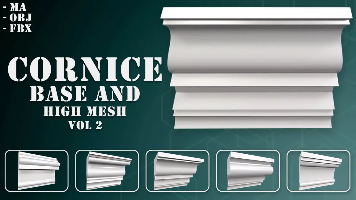 35 Cornice Base and High Mesh Vol 2 Low-poly 3D model_0