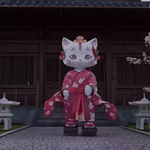 a cat in a kimono Low-poly 3D model