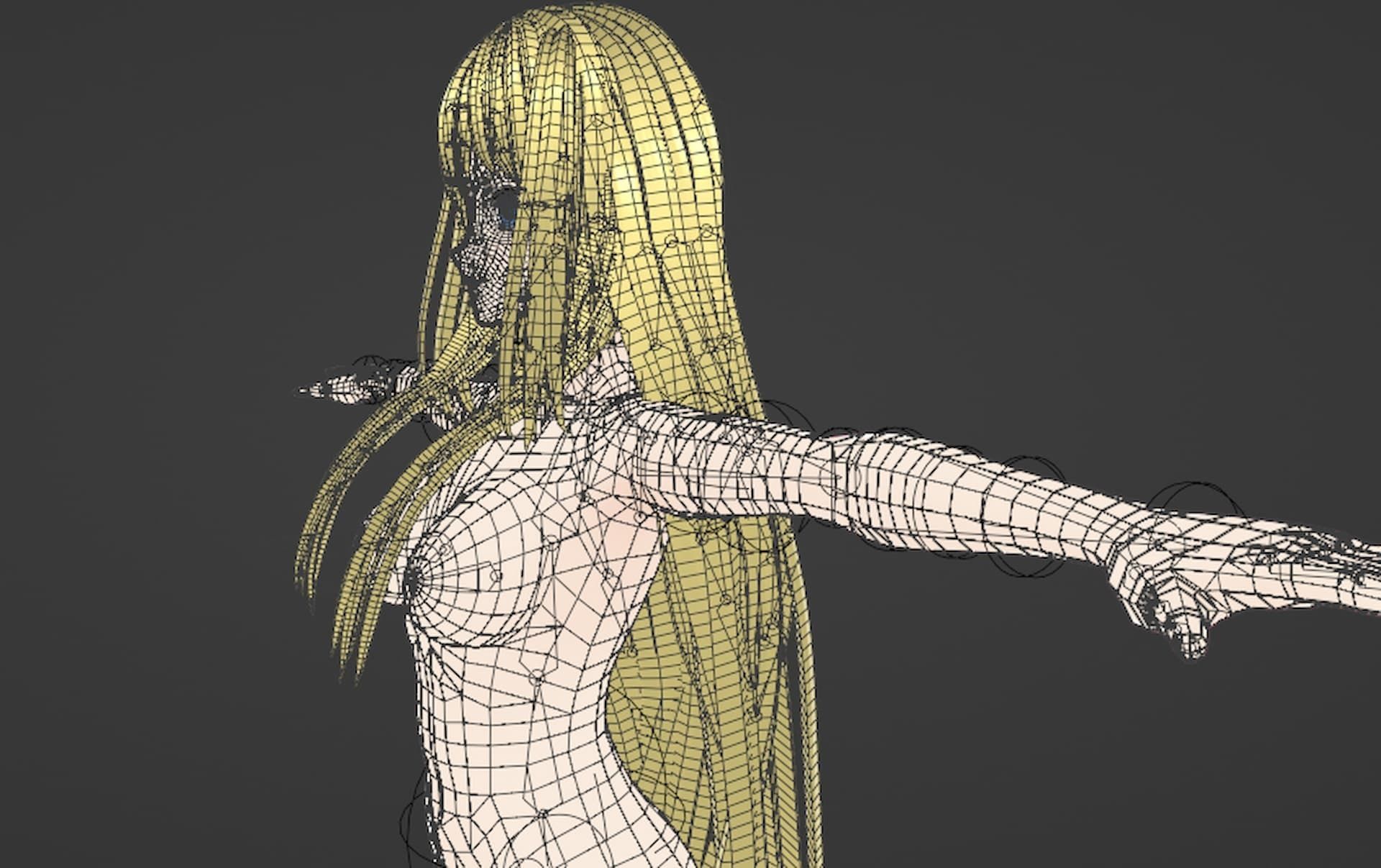 T pose rigged model - Alice Schuberg anime girl 3D model Low-poly 3D model_1