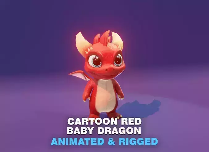 Red Cartoon Baby Dragon 3d Model Low-poly 3D model