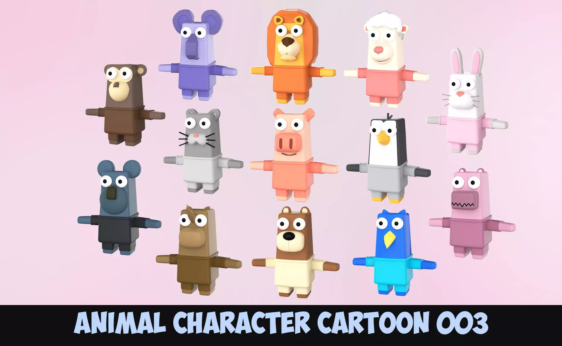 Character Animal Cartoon Pack 003 Low-poly 3D model_0