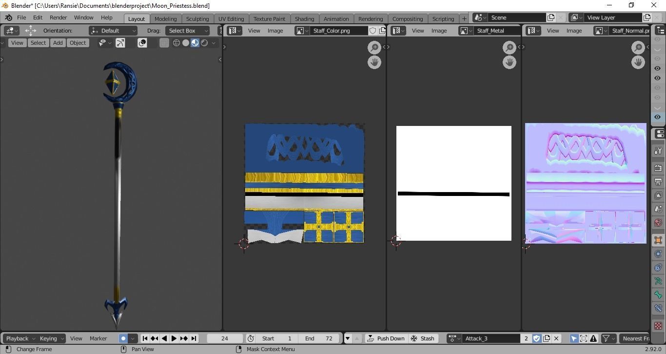 Moon Priestess Game Character Low-poly 3D model_19