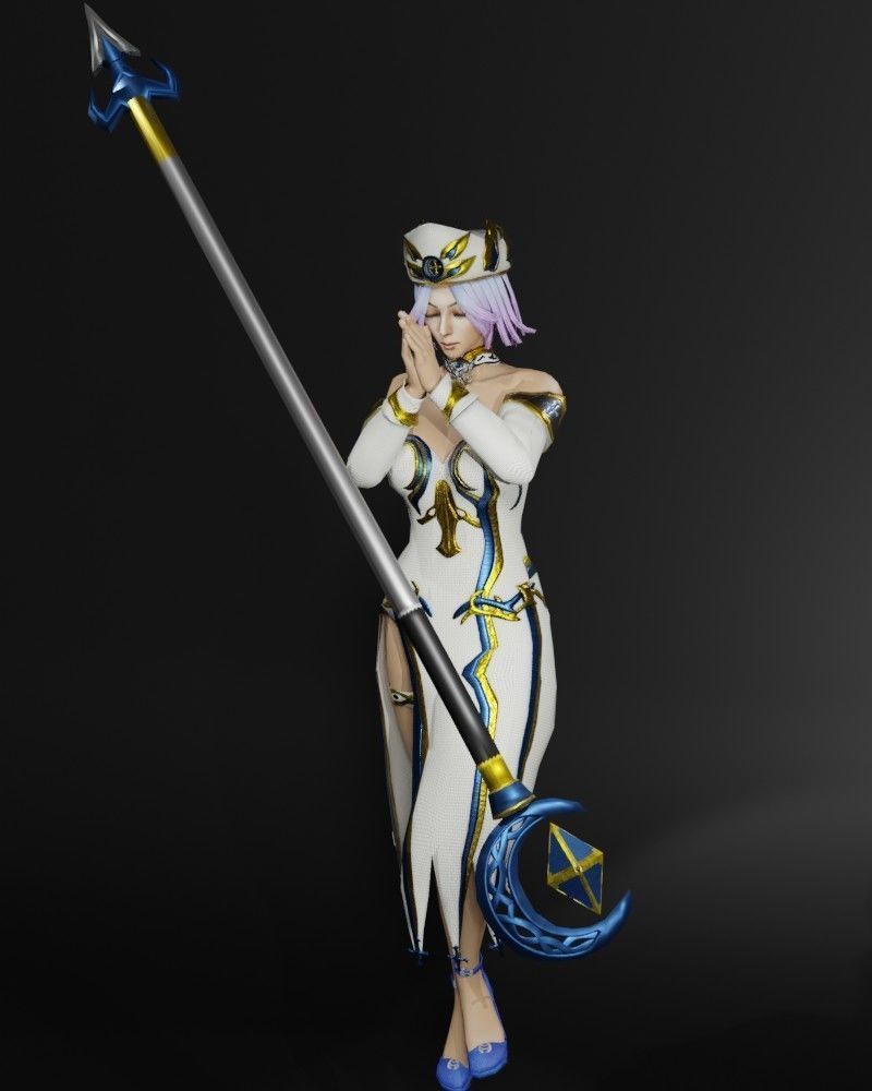 Moon Priestess Game Character Low-poly 3D model_17