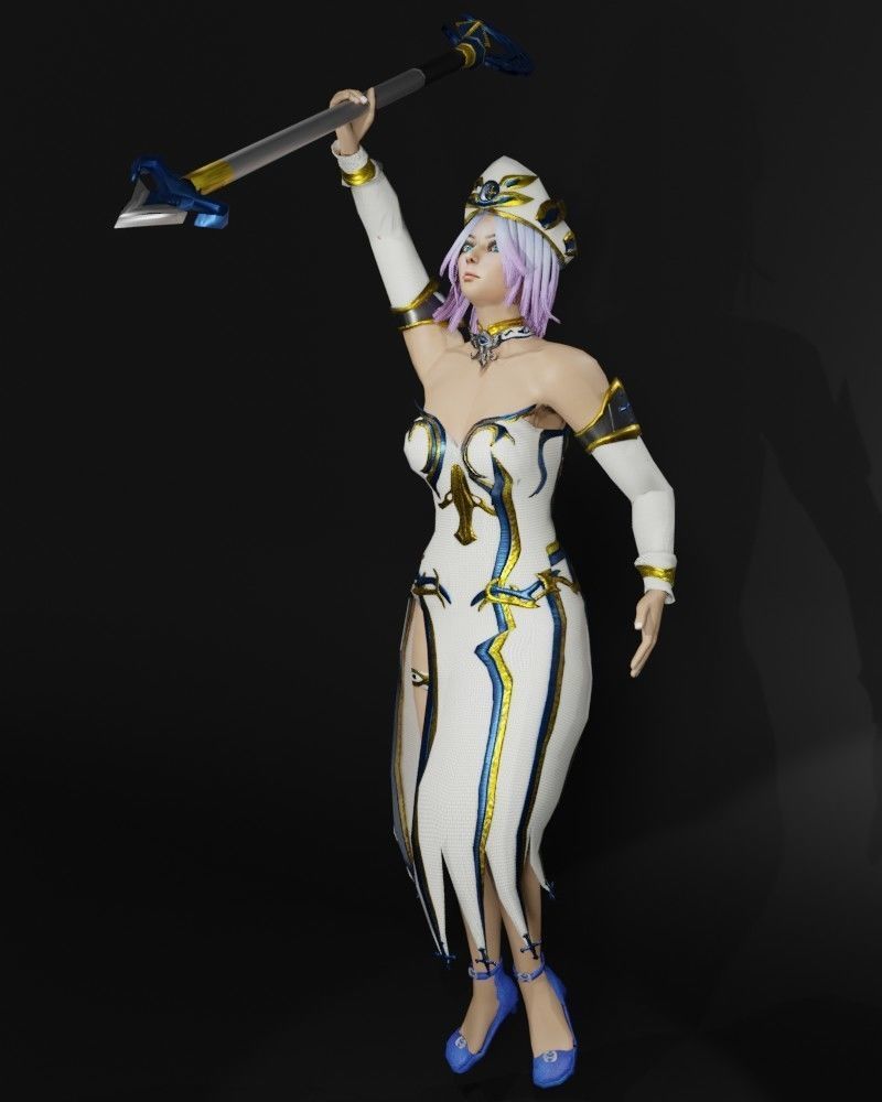 Moon Priestess Game Character Low-poly 3D model_15