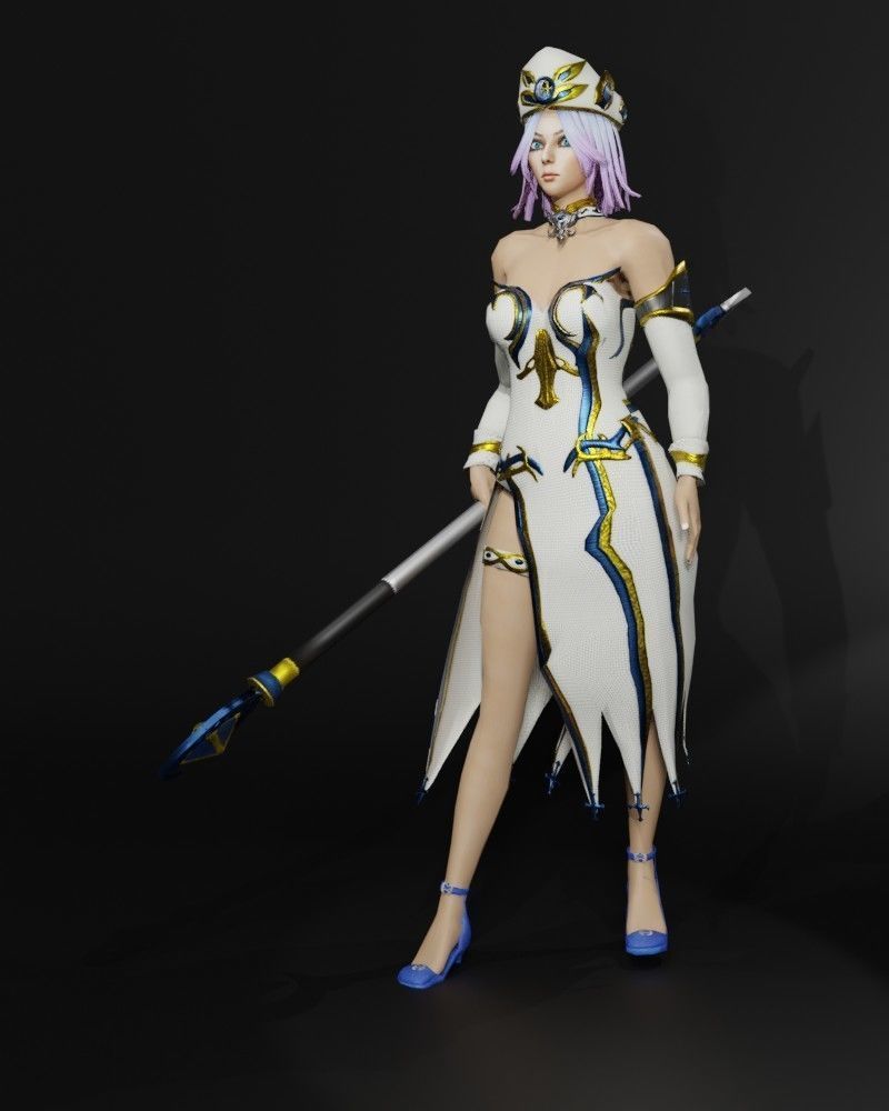 Moon Priestess Game Character Low-poly 3D model_11