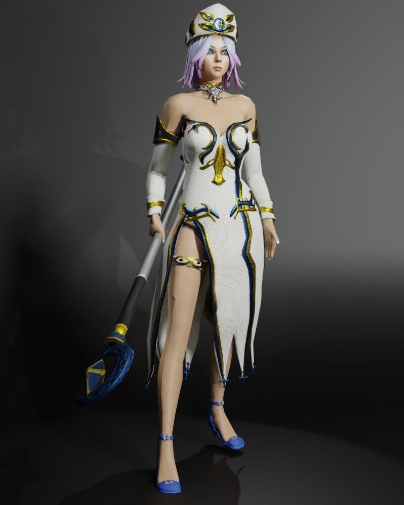 Moon Priestess Game Character Low-poly 3D model_10