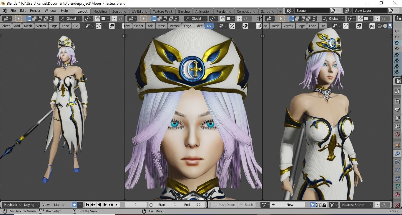 Moon Priestess Game Character Low-poly 3D model_6