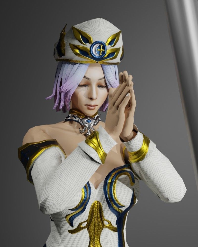 Moon Priestess Game Character Low-poly 3D model_16