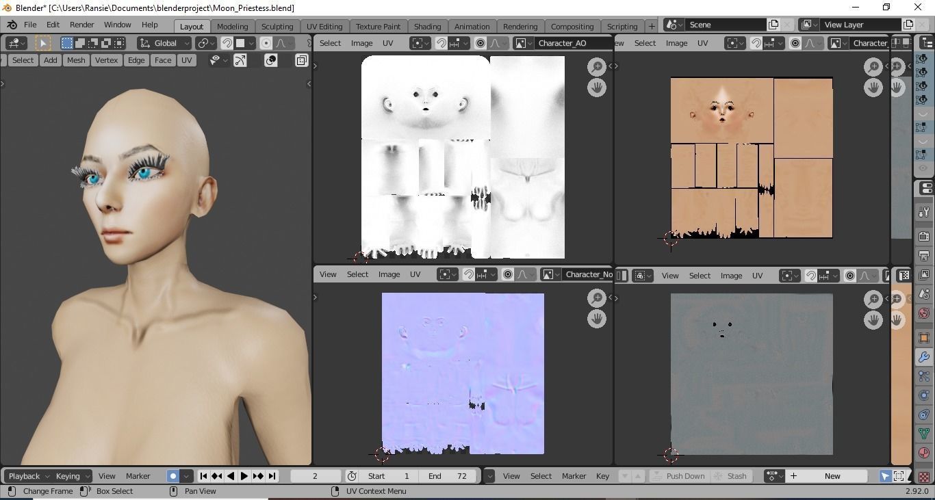 Moon Priestess Game Character Low-poly 3D model_8