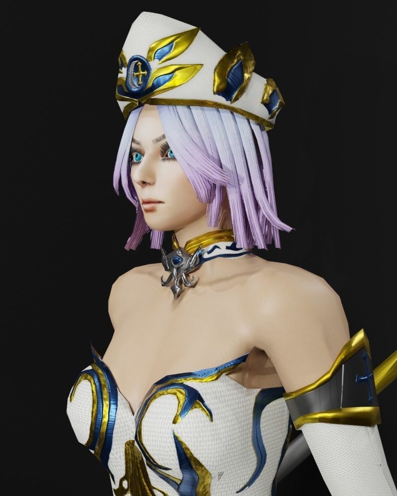 Moon Priestess Game Character Low-poly 3D model_9